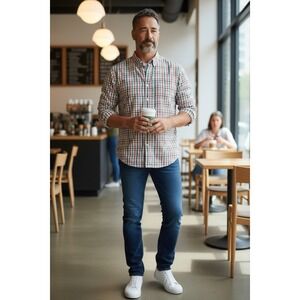 LL Bean Seersucker Shirt Men Medium Textured Long Sleeve Button Up Preppy Beachy